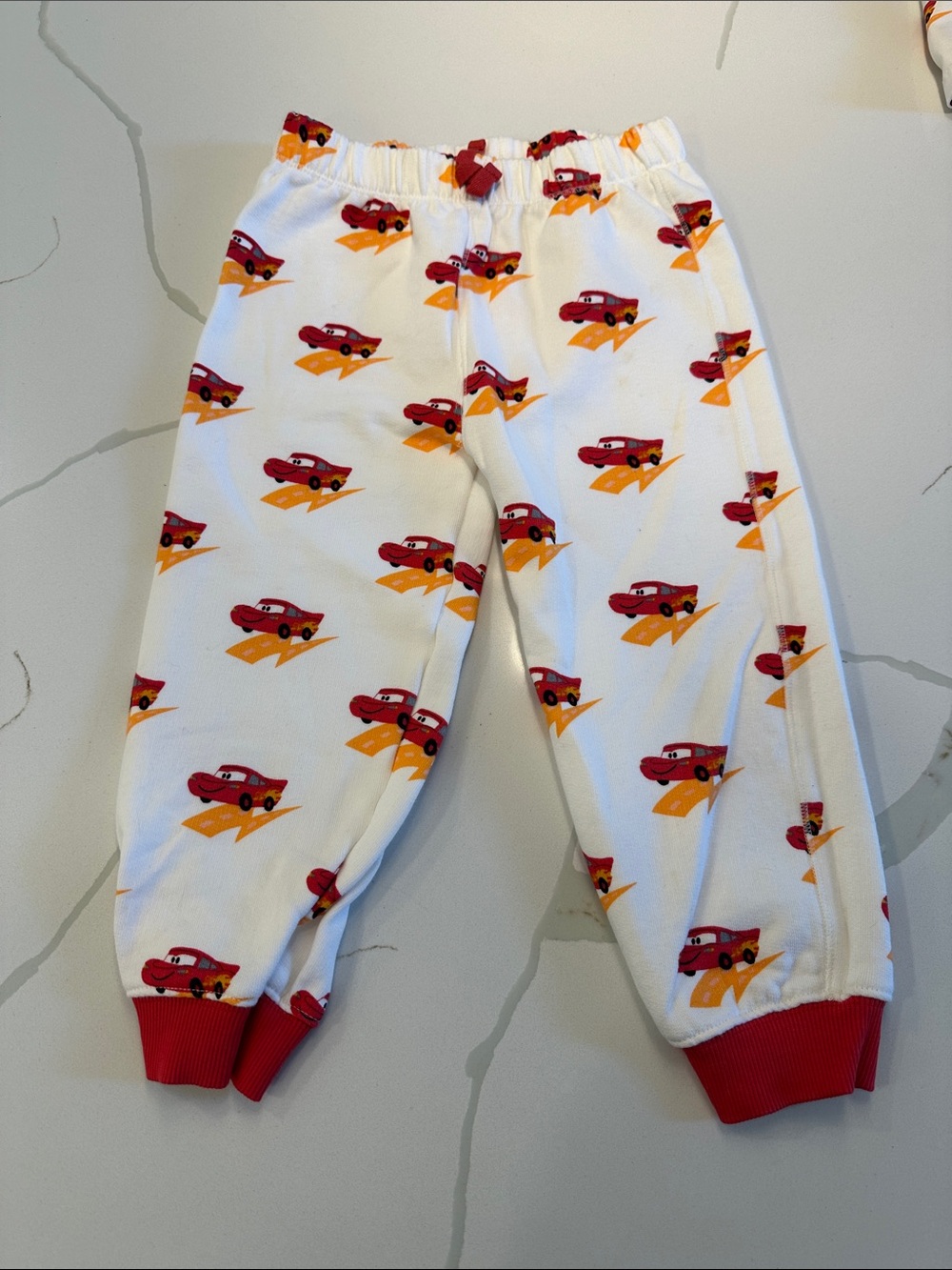 Monica + Andy Disney lightning McQueen joggers white red size 5T ❤️🏁🏎️